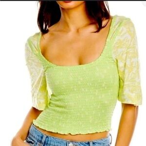 Lime green Free People cropped bell sleeve top